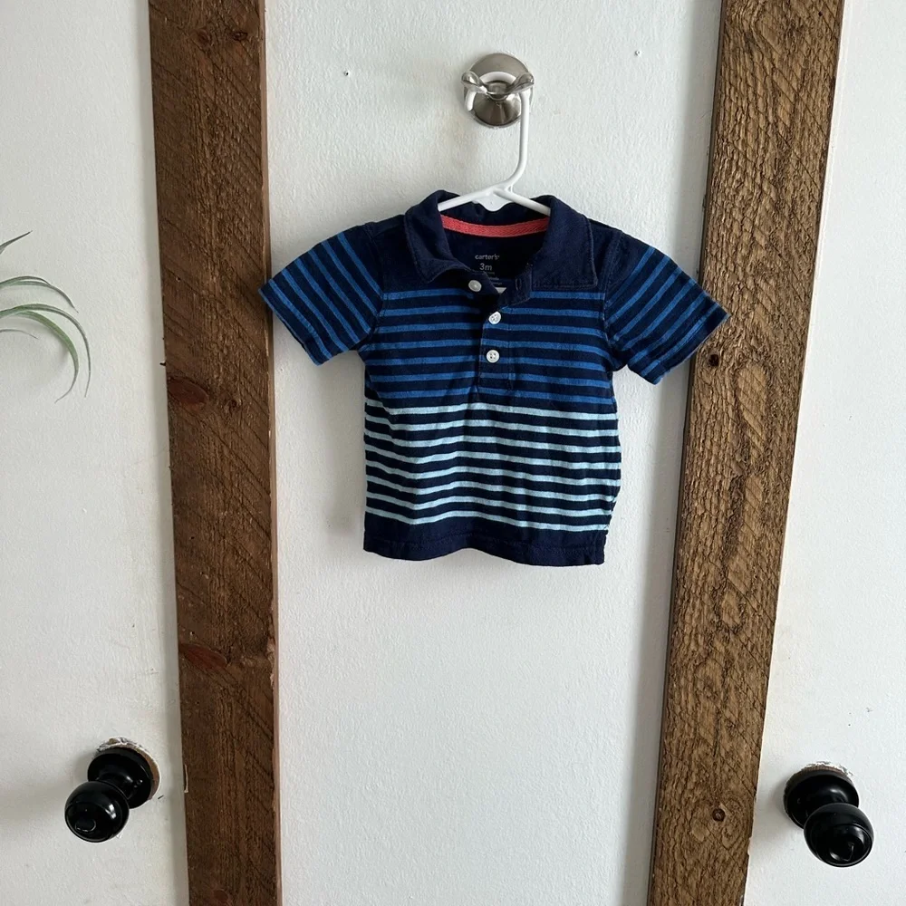 5/$15 Carter’s Stripe Polo short sleeve shirt 3 months baby boy euc